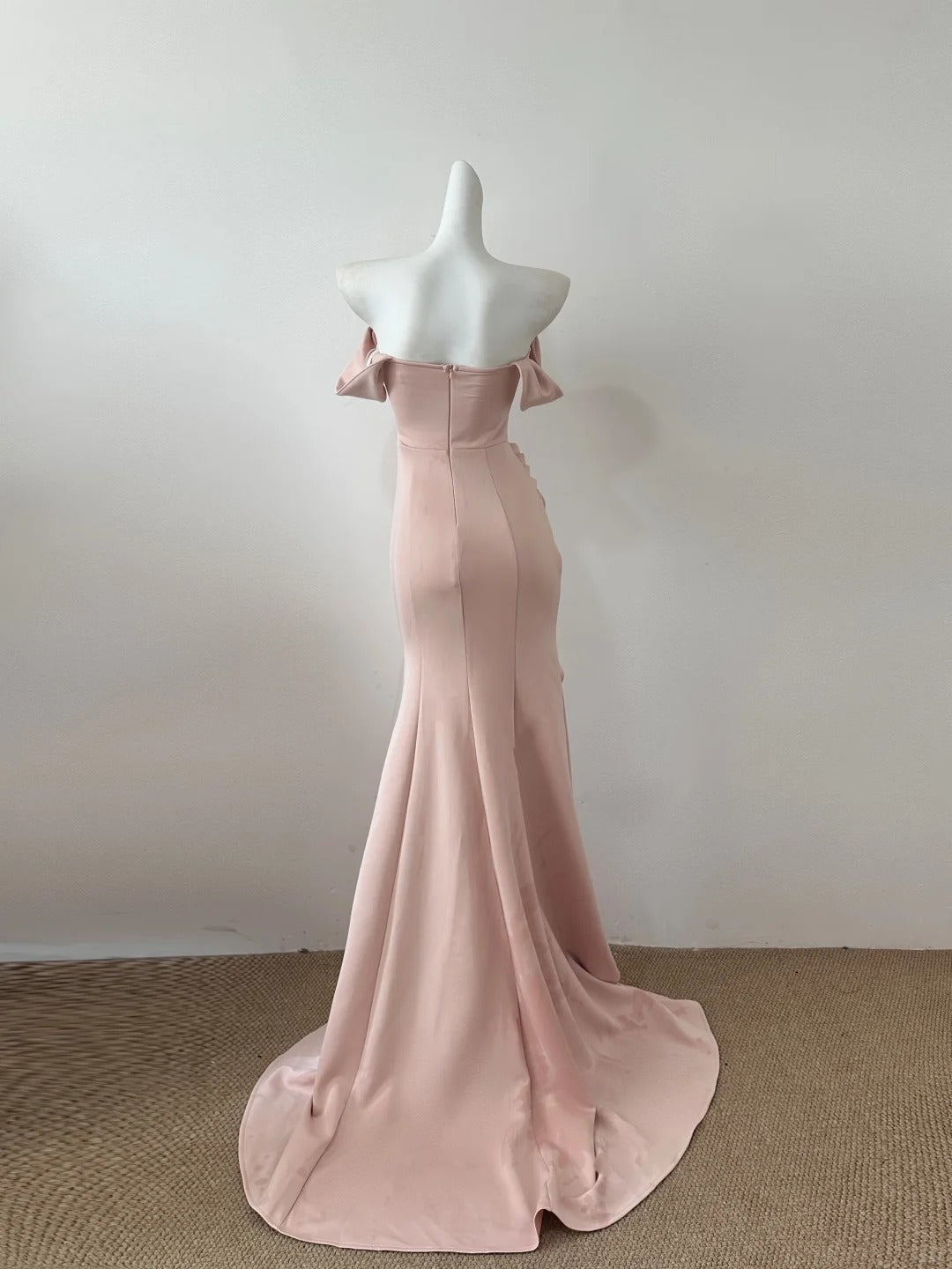 Rosa/Weiß Einfache Elegante Lange Bodenlangen Satin Ballkleid Abendkleid Partykleid gh4189