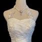 Vintage Halter Wedding Gown, Sweetheart Neck, Floral Lace Applique Ruched Bodice, Waist Bow Sash, Multi‑Layer Ruffled Ballgown Skirt, Lace Hem Trim, Bridal Prom Dress gh8903