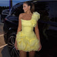 Girlhomeshops-Gelb ein-schulter mode süße knospe rock kurze chiffon homecoming kleid geburtstag kleid gh5269