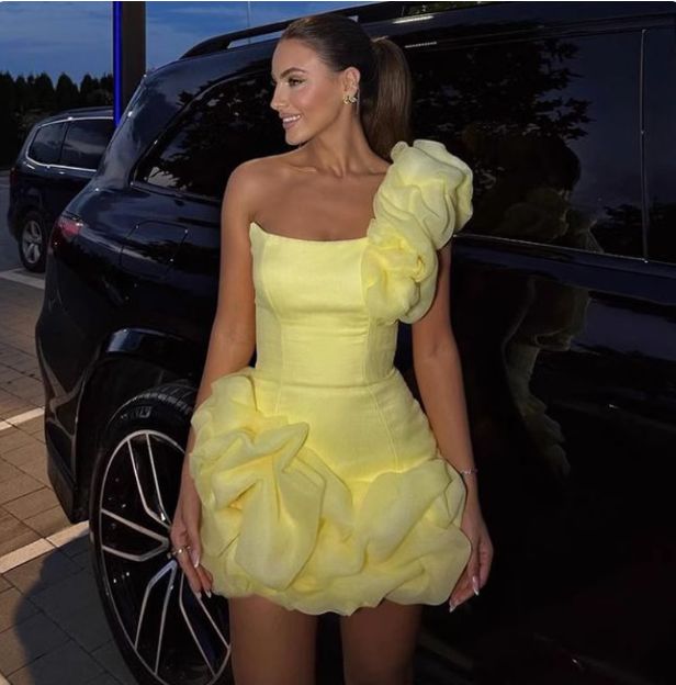 Girlhomeshops-Gelb ein-schulter mode süße knospe rock kurze chiffon homecoming kleid geburtstag kleid gh5269