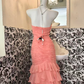 Pink Strapless Waist-Cinched Designer Style Figure-Flattering Sexy Bodycon Long Romantic Dress, Wedding Gown gh7750