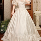 Long Prom & Wedding Dress, Off‑White With Puff Sleeves, Fitted Waist, Full Flared Skirt gh8608