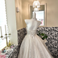 Ivory Strapless Minimalist Waist-Cinched Full Flared Long Romantic Dress, Wedding Gown gh7673