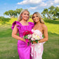 Pink Fashion Elegant Square Neckline Sexy Slit Long Satin Ball Gown Evening Dress gh3358