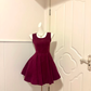 Burgundy Spaghetti‑Strap High‑Waist A‑Line Satin Elegant Homecoming Dress gh9147