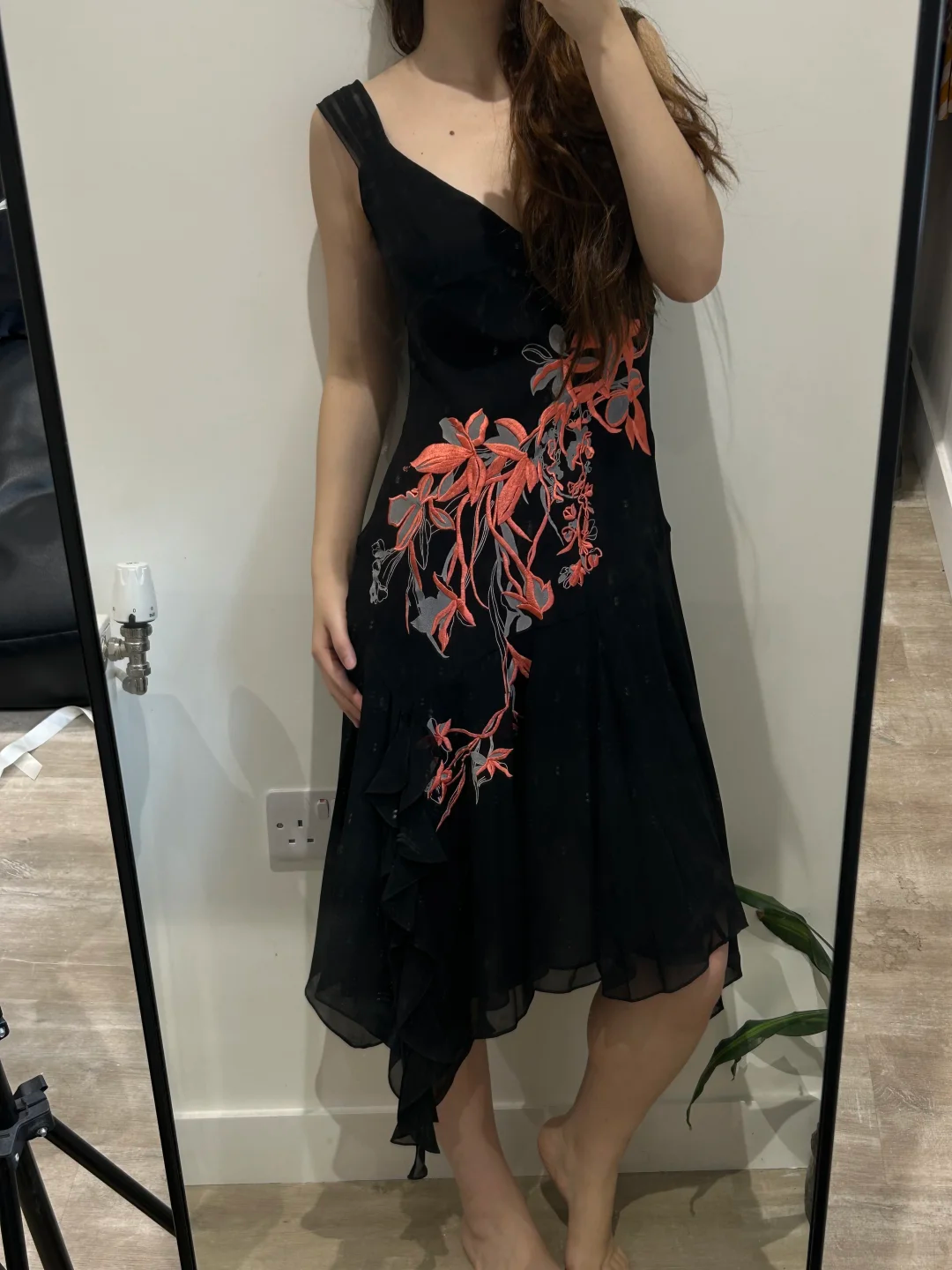 Black Vintage Luxury Embroidered Spaghetti Strap Fitted Waist Slim Prom & Evening Party Dress gh8448
