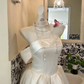 Ivory Satin Strapless Waist-Cinched Full Flared Skirt Romantic Dress, Wedding Gown gh7645