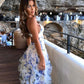 Blue Charming Floral A-Line Spaghetti Strap Long Ball Gown Party Dress Evening Gown gh3009