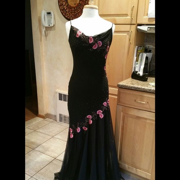 Black delicate floral beaded long tulle elegant ball gown evening dress formal birthday party dress dance dress gh3151