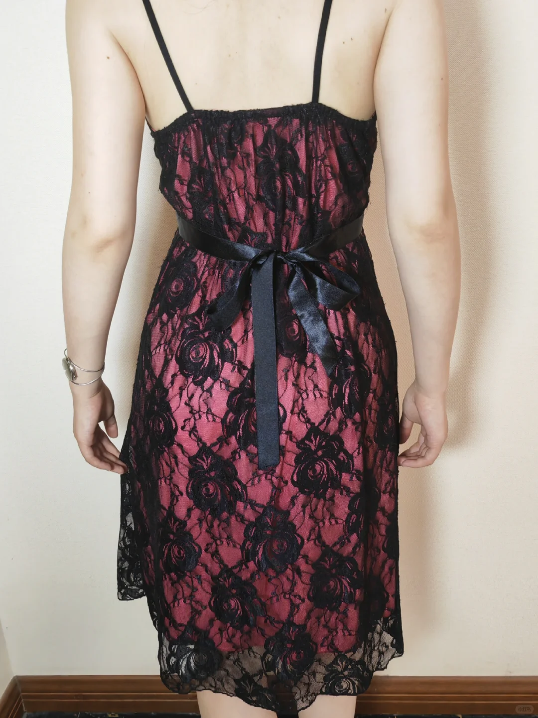 Pink Base Sexy Vintage Black Lace Spaghetti Strap Fitted Waist Prom & Evening Party Dress gh8464