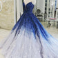 Blue Shiny Elegant V-Neck Applique Gradient Long Ball Gown Prom Dress Evening Dress Adult Ceremony Dress gh3104