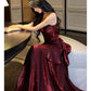 Robe de soirée longue à volants, style chic bordeaux/vert, gh4318