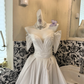Ivory Strapless Waist-Cinched Full Flared Skirt Long Grand Romantic Dress, Wedding Gown gh7730