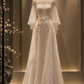 ✨Girlhomeshops-Ivory High Neck Qipao Wedding Dress Lace Bell Sleeve with Pearl Floral Appliques gh10313