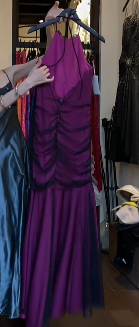 Halter Dark Purple Prom Dress Mesh Ruched Black Tulle Overlay A Line Formal Evening Gown gh9822