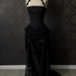Schwarzes, langes Abendkleid im Vintage-Stil aus zarter Spitze gh6881