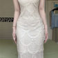 New Chinese Style Cheongsam Long Evening Gown, Ivory Scallop Lace Mermaid Qipao Dress Cold‑Shoulder Tassel Beaded Strap for Banquet Engagement gh8951