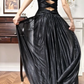Black Glitter‑Mesh Spaghetti‑Strap Twist‑Knot A‑Line Floor‑Length Vintage Evening Prom Gown gh8790