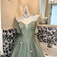Light Green Strapless Waist-Cinched Full Flared Fairy Vintage Romantic Gown gh7560