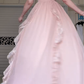 Soft Pink Spaghetti Strap Off‑Shoulder Long Gown, Lace Trim Square Neck, Corset Lace‑Up Bodice, Shoulder Bow Detail, Satin Ruffle Trim, Tulle Ball‑Gown Maxi Skirt, Prom Party Dress gh8926