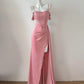 Rosa Süße Mode Elegante Lange Bodenlangen Satin Sexy Schlitz Ballkleid Abendkleid Partykleid Prom Kleid gh4050