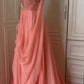 ✨Robe de soirée longue en mousseline de soie rose fantaisie déesse grecque gh4269