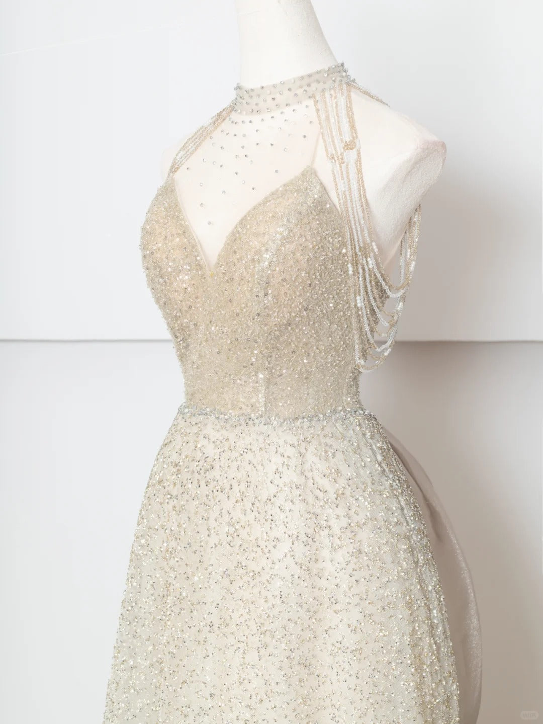 Robe de soirée longue en tulle, élégante et brillante, couleur champagne doré, gh4870