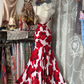 Rose print vintage strapless fitted waist bodycon elegant ball gown, evening ball dress gh7195