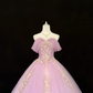 Lavender Off-the-Shoulder Cinched Waist Voluminous Tulle Skirt Romantic Dress, Wedding Gown gh7835