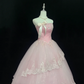 Blush Pink Gradient Strapless Cinched Waist Voluminous Skirt with Lace Trim Romantic Dress, Wedding Gown gh8054