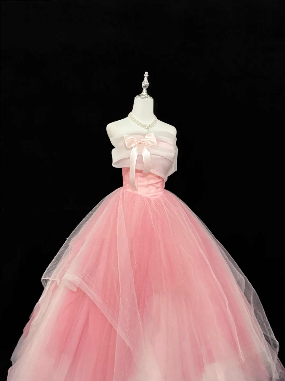 Blush Pink Butterfly Girly Strapless Cinched Waist Voluminous Skirt Romantic Dress, Wedding Gown gh7870