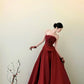 girlhomeshops - Rotes, langärmliges, schulterfreies, figurbetontes, bodenlanges Ballkleid aus Satin gh5962