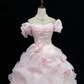 Blush Pink Off-the-Shoulder Romantic Gown, Cinched Waist, Voluminous Princess Skirt, Wedding Dress & Bridal Gown gh8178