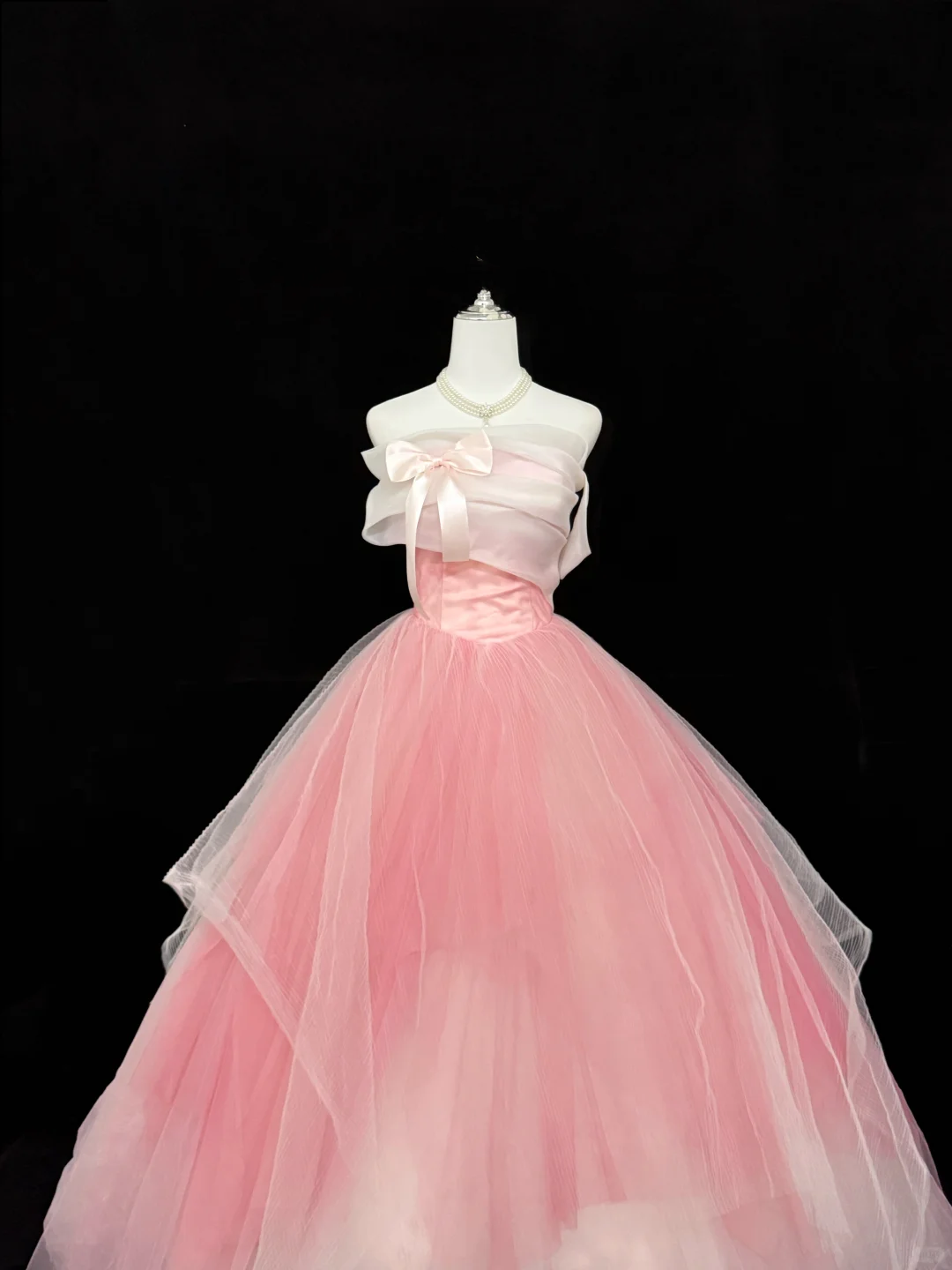 Blush Pink Butterfly Girly Strapless Cinched Waist Voluminous Skirt Romantic Dress, Wedding Gown gh7870