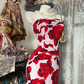 Rose print vintage strapless fitted waist bodycon elegant ball gown, evening ball dress gh7195