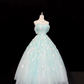 Light Blue Strapless Cinched Waist Embroidered Voluminous Skirt Long Romantic Dress, Wedding Gown gh7918