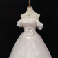 Blush Pink Off-the-Shoulder Vintage Elegant Romantic Gown, Cinched Waist, Voluminous Flared Skirt, Wedding Dress & Bridal Gown gh8138