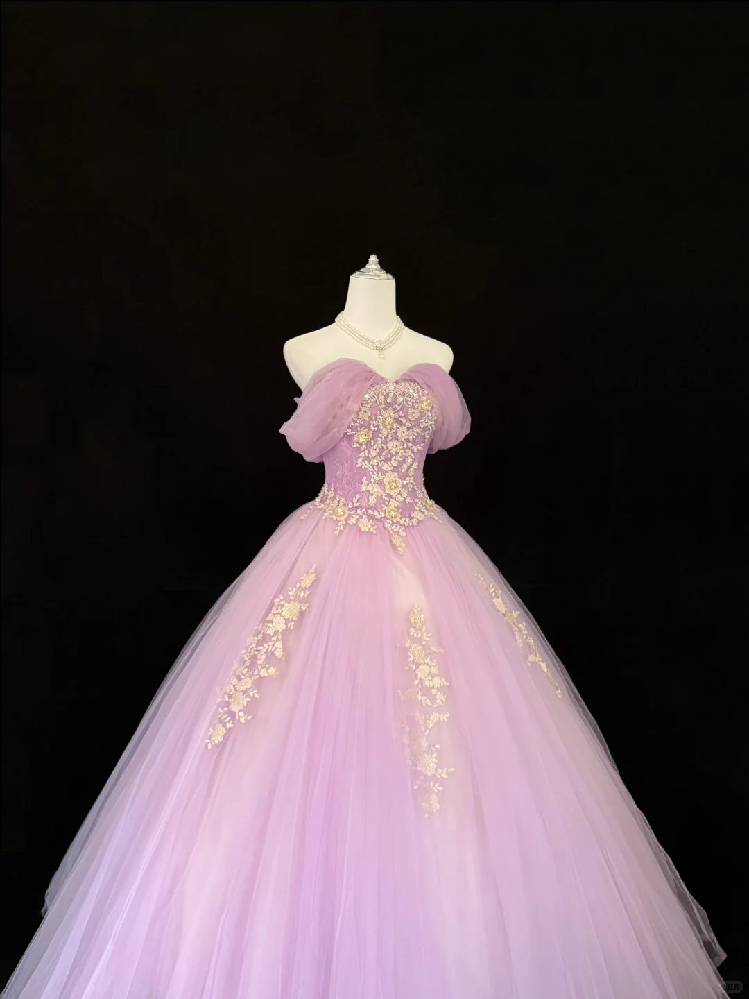 Lavender Off-the-Shoulder Cinched Waist Voluminous Tulle Skirt Romantic Dress, Wedding Gown gh7835