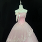 Blush Pink Gradient Strapless Cinched Waist Voluminous Skirt with Lace Trim Romantic Dress, Wedding Gown gh8054