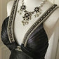 ✨🖤Robe de soirée longue en satin à col en V profond et perles noires, style cygne noir vintage Downton Abbey gh4390
