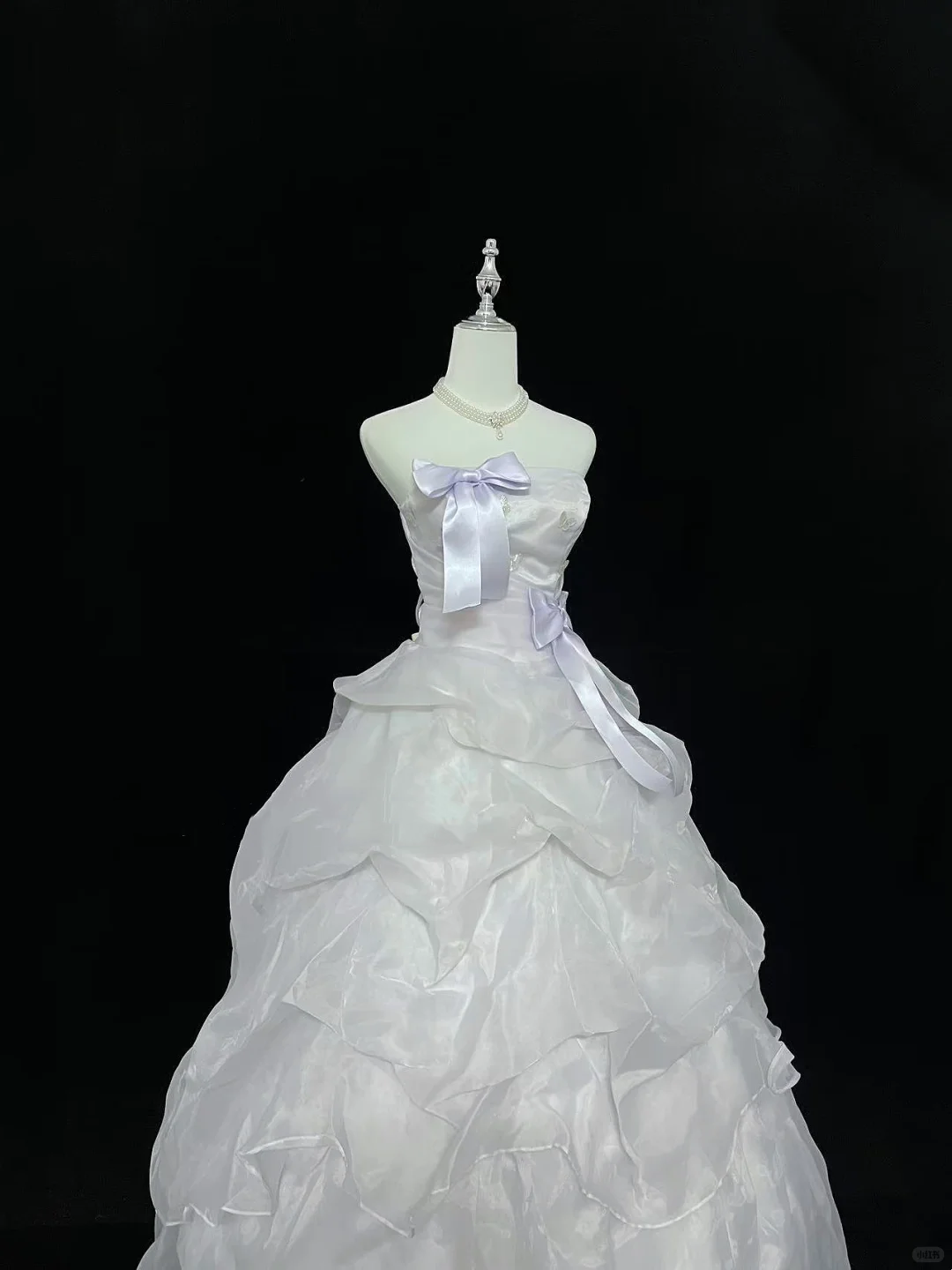 Lavender Ombre Strapless Bow Cinched Waist Voluminous Princess Skirt Long Romantic Dress, Wedding Gown gh8004