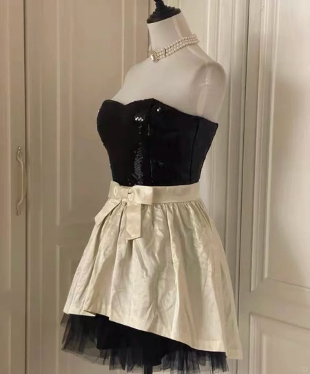 ✨Robe de princesse blanche rétro brillante et élégante à paillettes, robe de soirée d'anniversaire ~ 🖤 gh4268