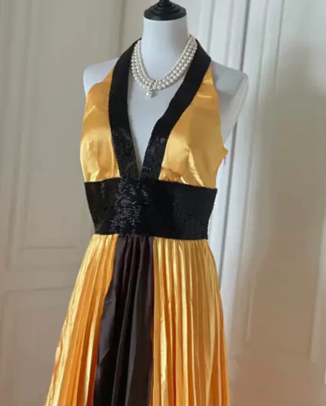 Robe de soirée longue en satin jaune à perles exquises, robe de bal tendance, gh4267