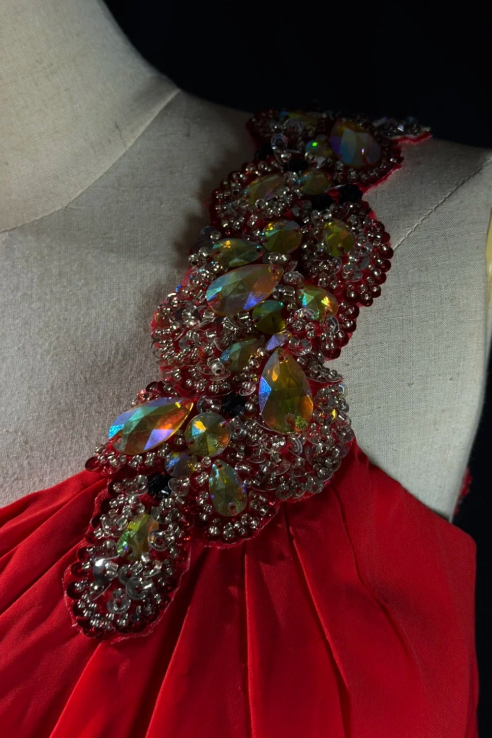 girlhomeshops-Glamorous Shiny Red Crystal One Shoulder Prom Dress gh5849