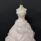 Blush Pink Floral Strapless Wedding Dress, Cinched Waist, Tiered Cake Skirt gh8269
