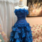 Robe de soirée courte en tulle bleu vintage, élégante, à bretelles, à volants, pour bal de promo, anniversaire, gh4151