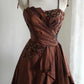 Brown retro palace puff short homecoming dress princess dress taffeta satin handmade beading adult ceremony birthday party gh4374