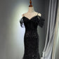 Girlhomeshops -Black shiny mermaid long sequined ball gown evening dress graduation dress gh5112