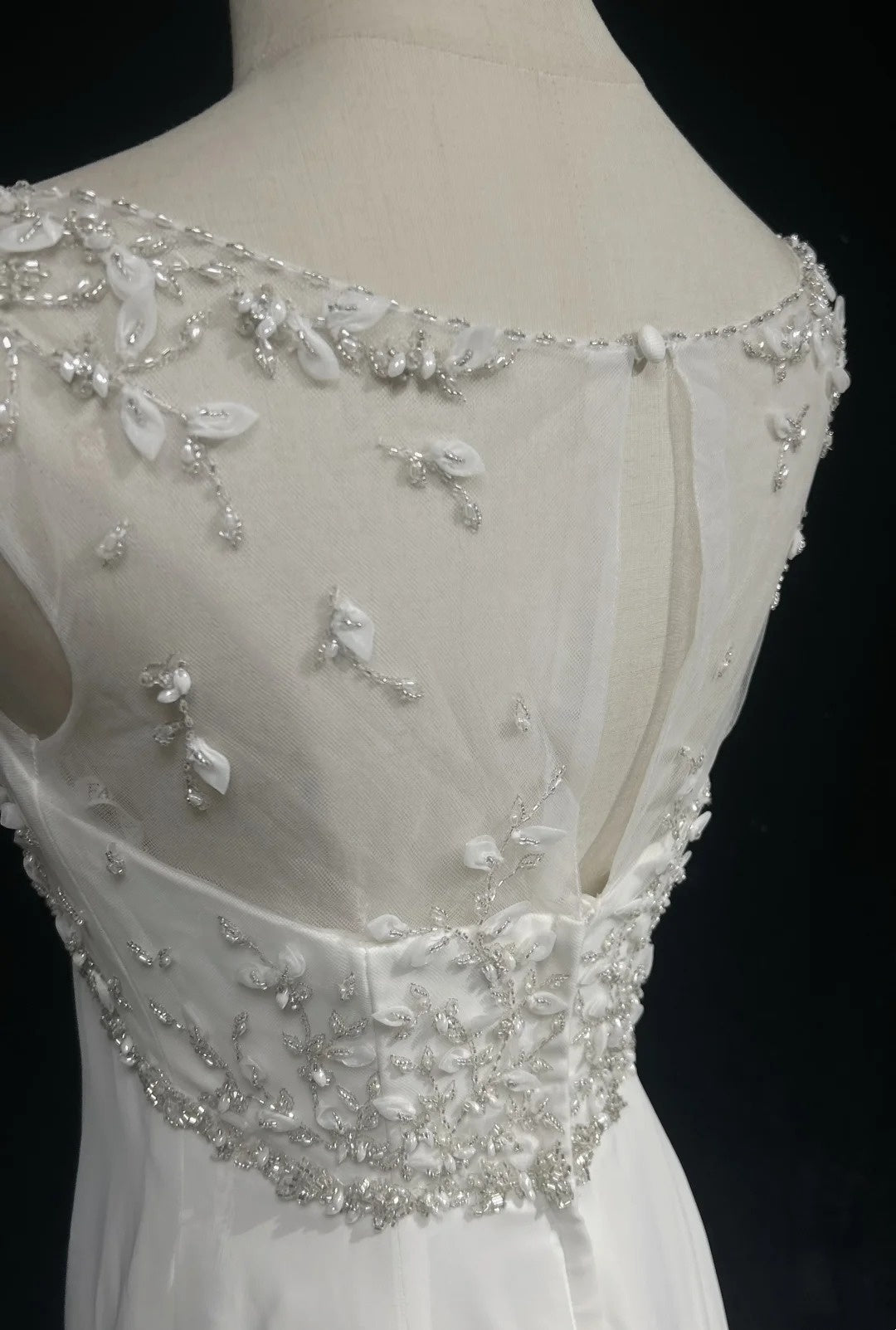 girlhomeshops-White Vintage Beaded Long Tulle Gown/Wedding Dress gh6244