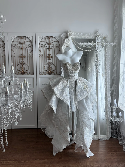 High-End Gray Strapless Beaded Fitted Waist Prom Gown, Evening Gown & Bridal Wedding Gown gh7350